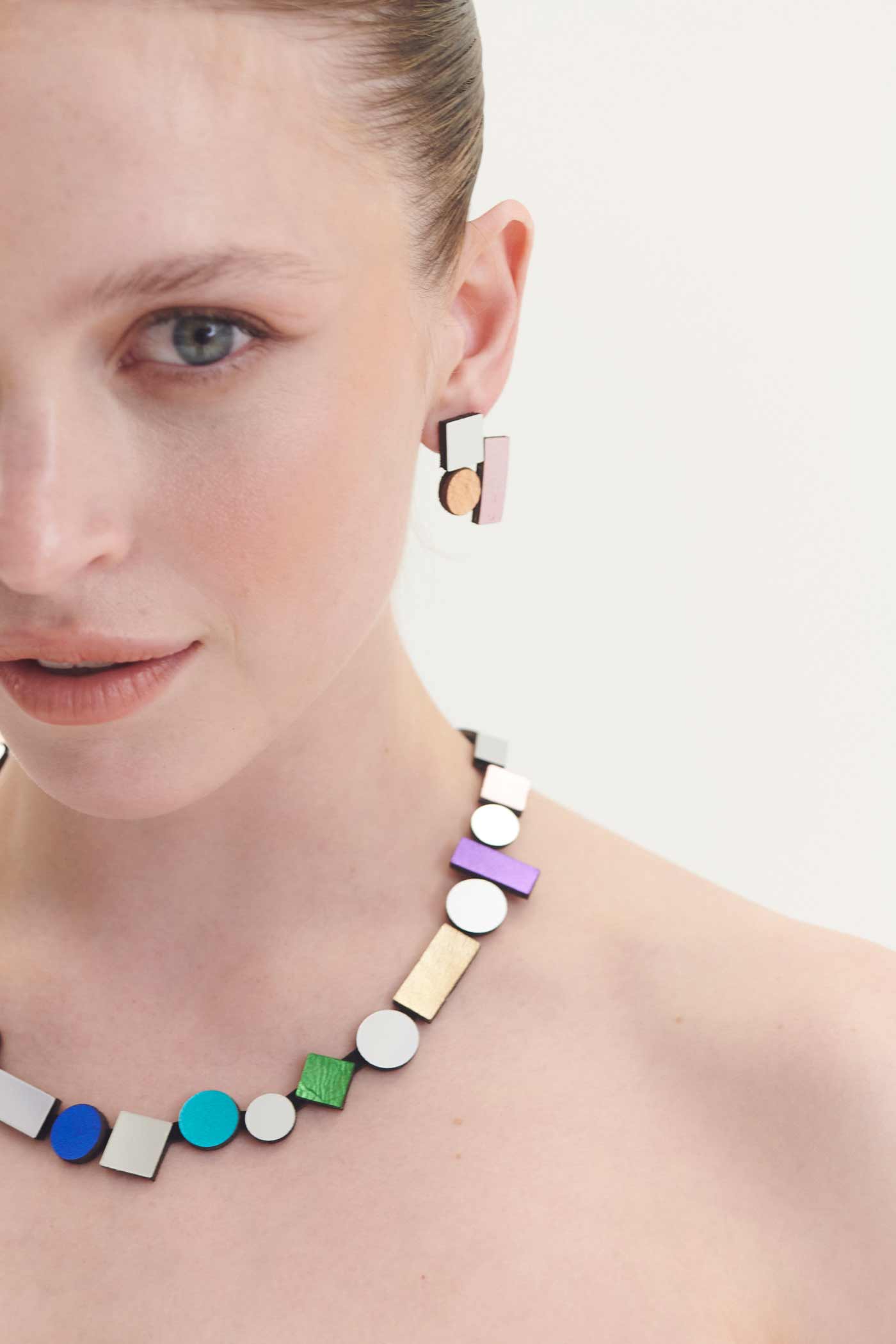 Iskin Sisters rainbow round necklace, colorful handmade contemporary jewelry from Argentina