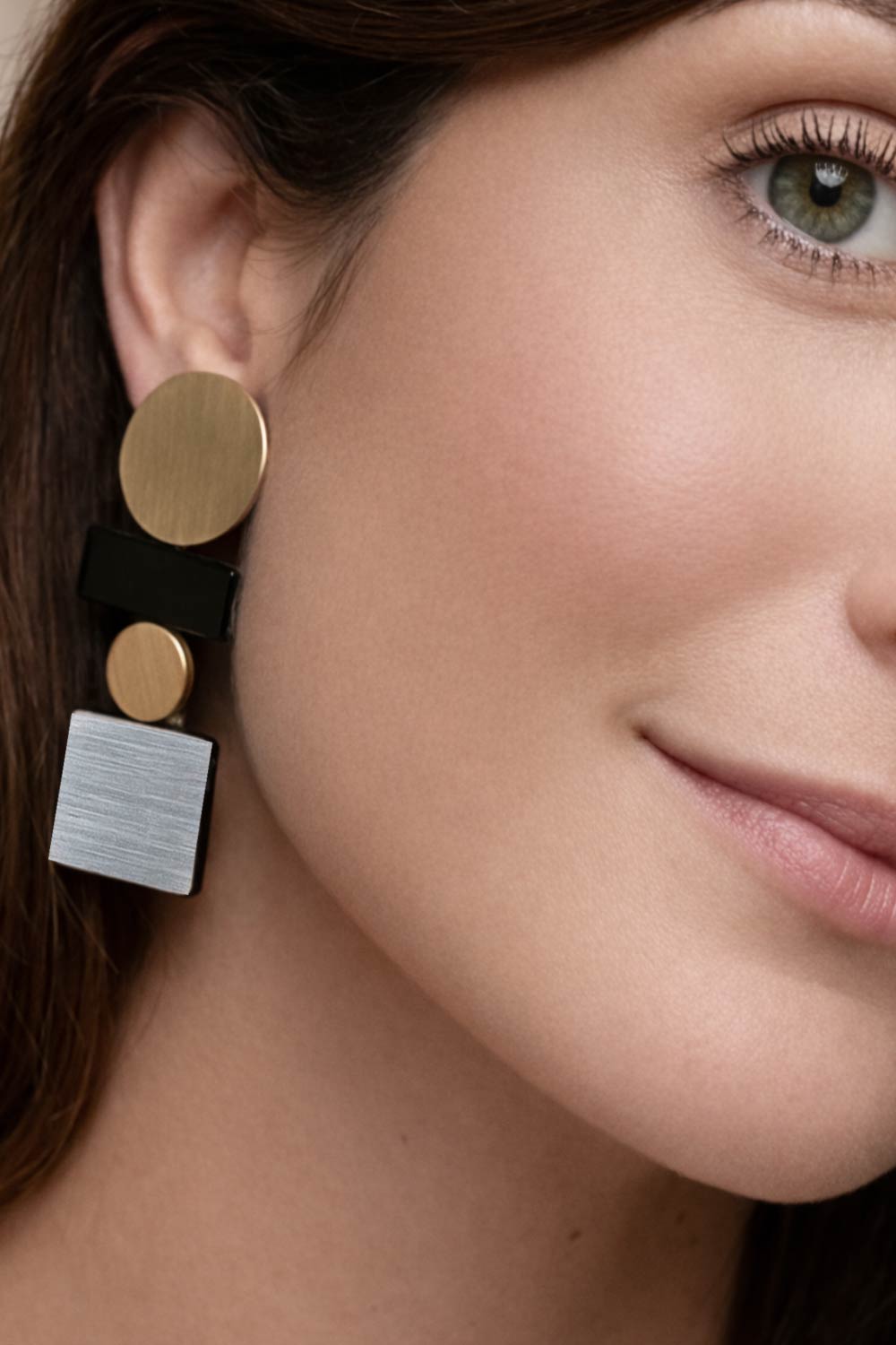Large geometric clip-on earrings inspired by the Bauhaus school, handmade in Buenos Aires