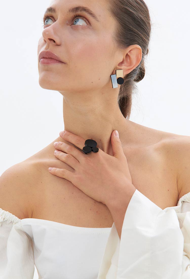 Pendientes Bauhaus Pequeños - Plata/Oro/Negro