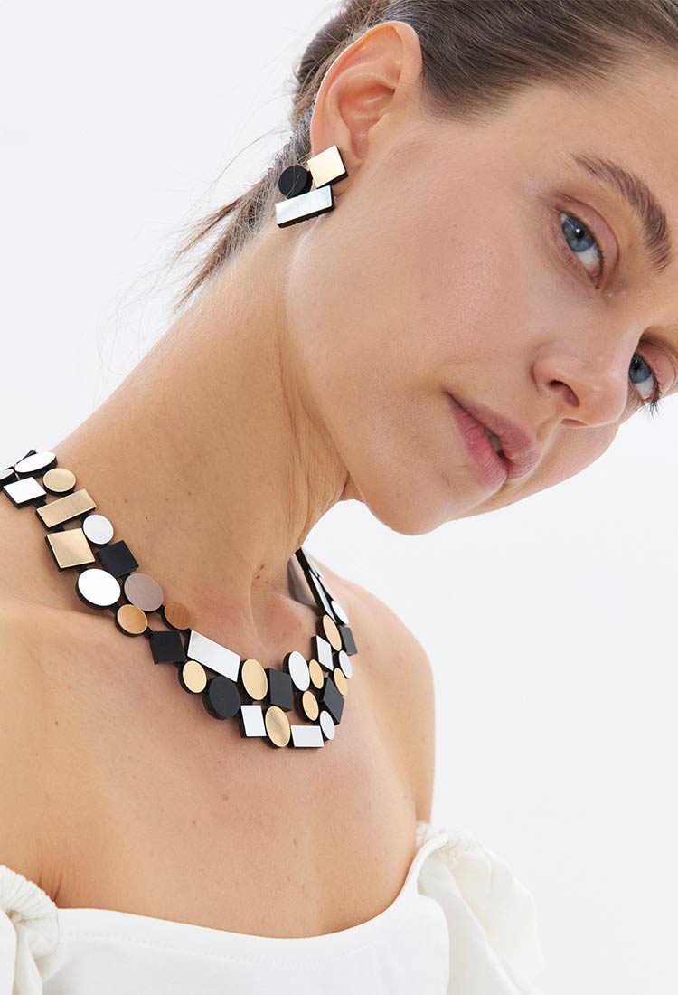 Pendientes Bauhaus Pequeños - Plata/Oro/Negro