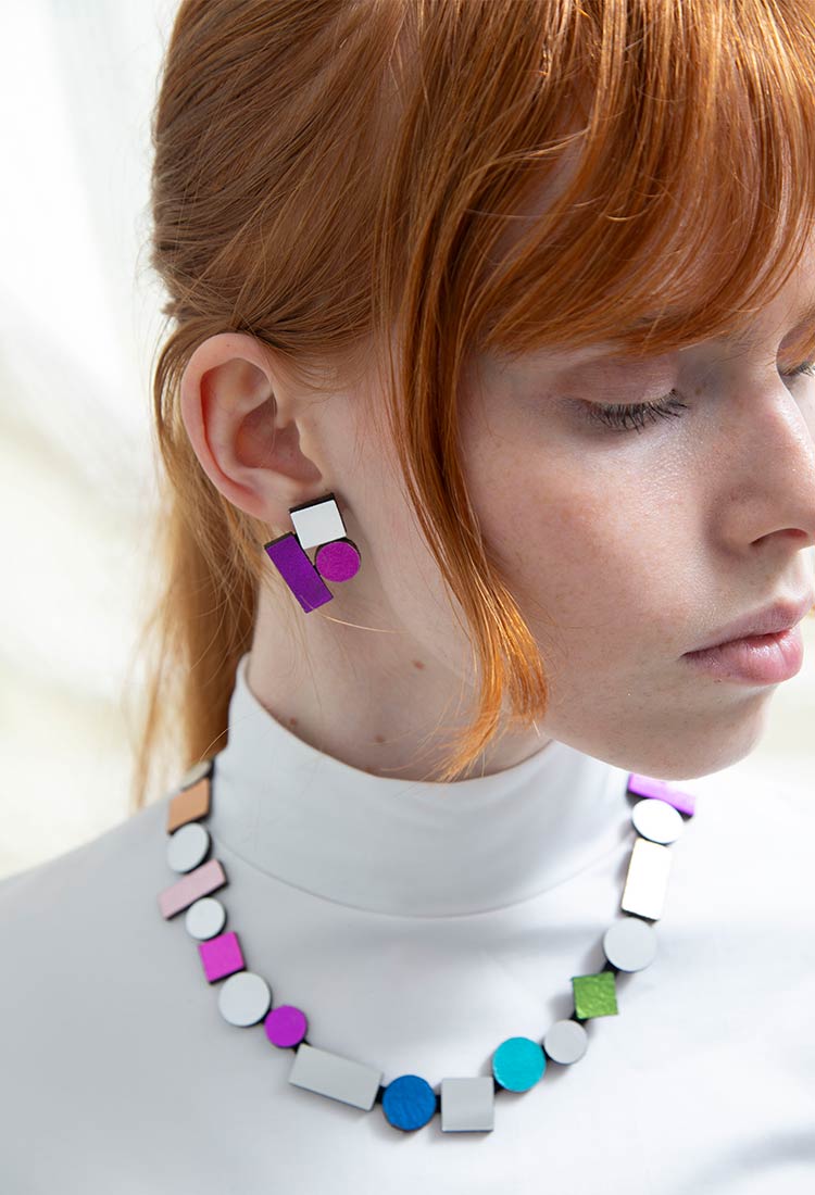 Boucles d'oreilles Bauhaus Petites - Argent, Noir et Or