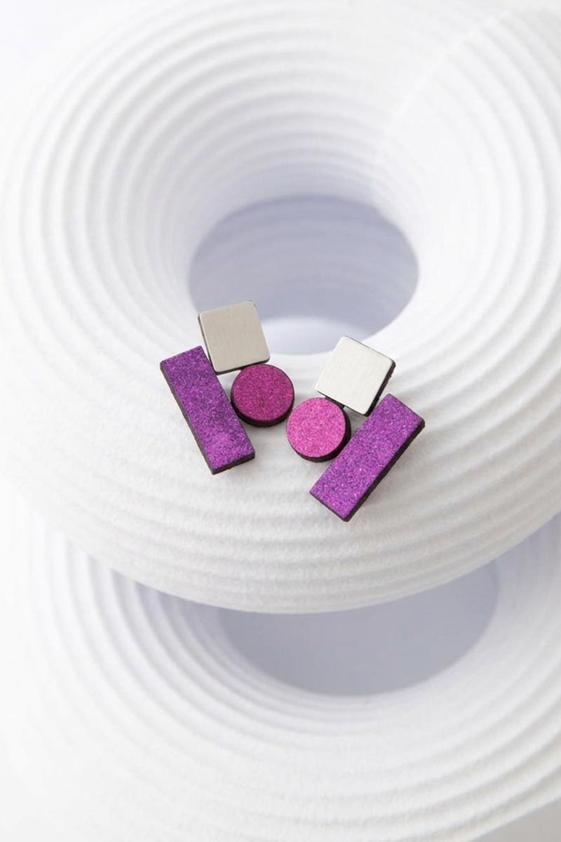 Boucles d'oreilles Bauhaus Petites - Argent, Noir et Or