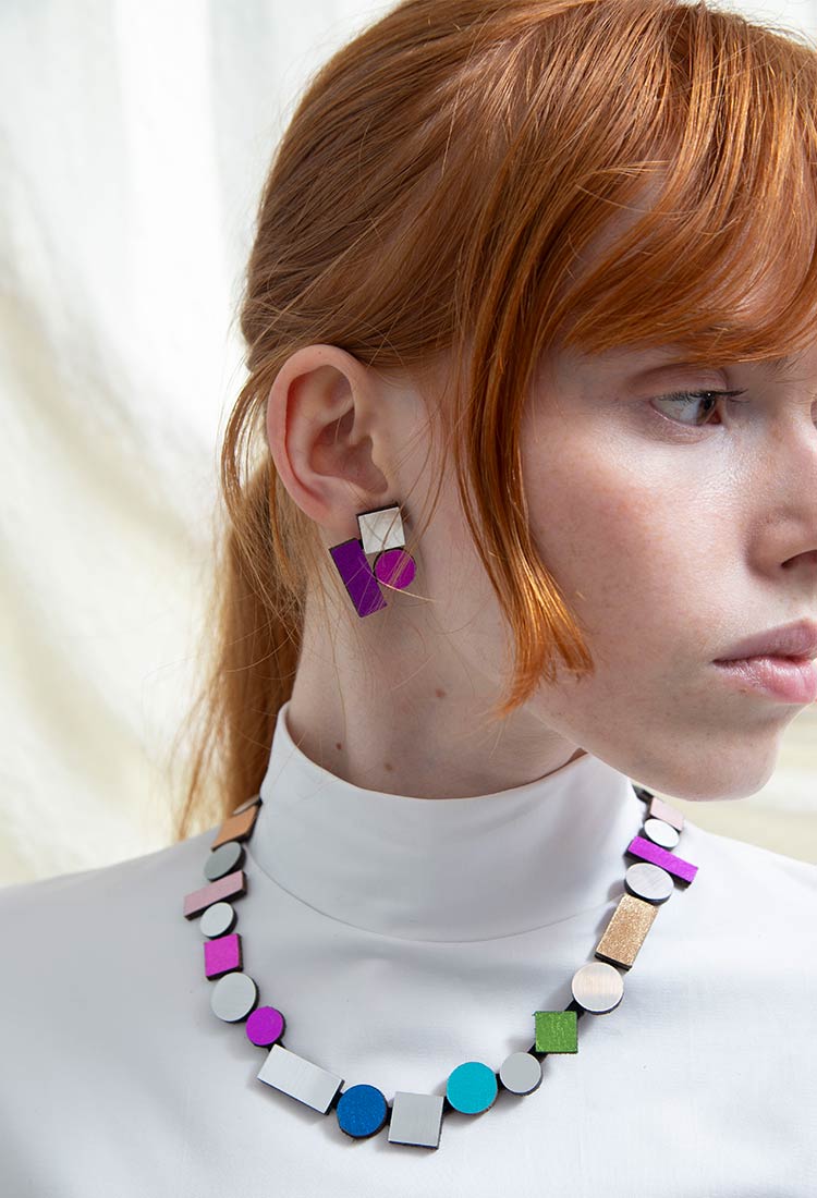 Boucles d'oreilles Bauhaus Petites - Argent, Noir et Or
