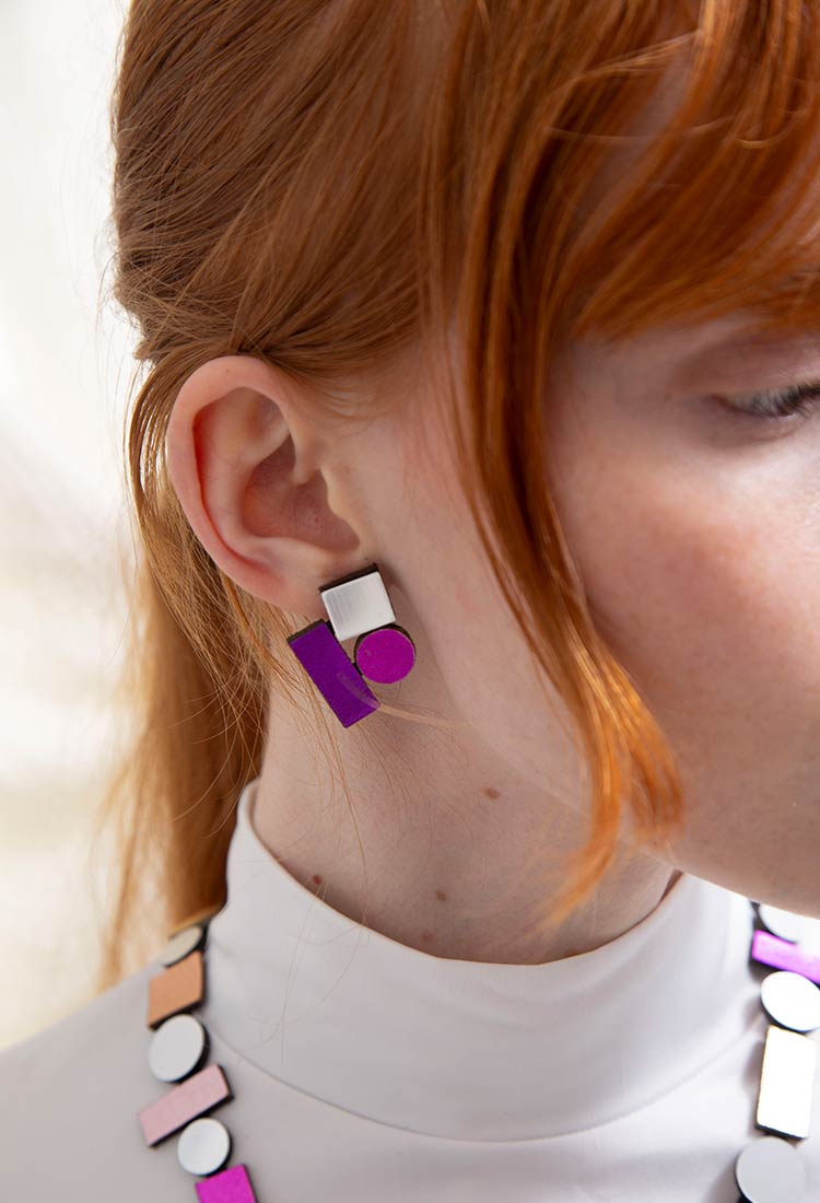 Boucles d'oreilles Bauhaus Petites - Argent, Noir et Or