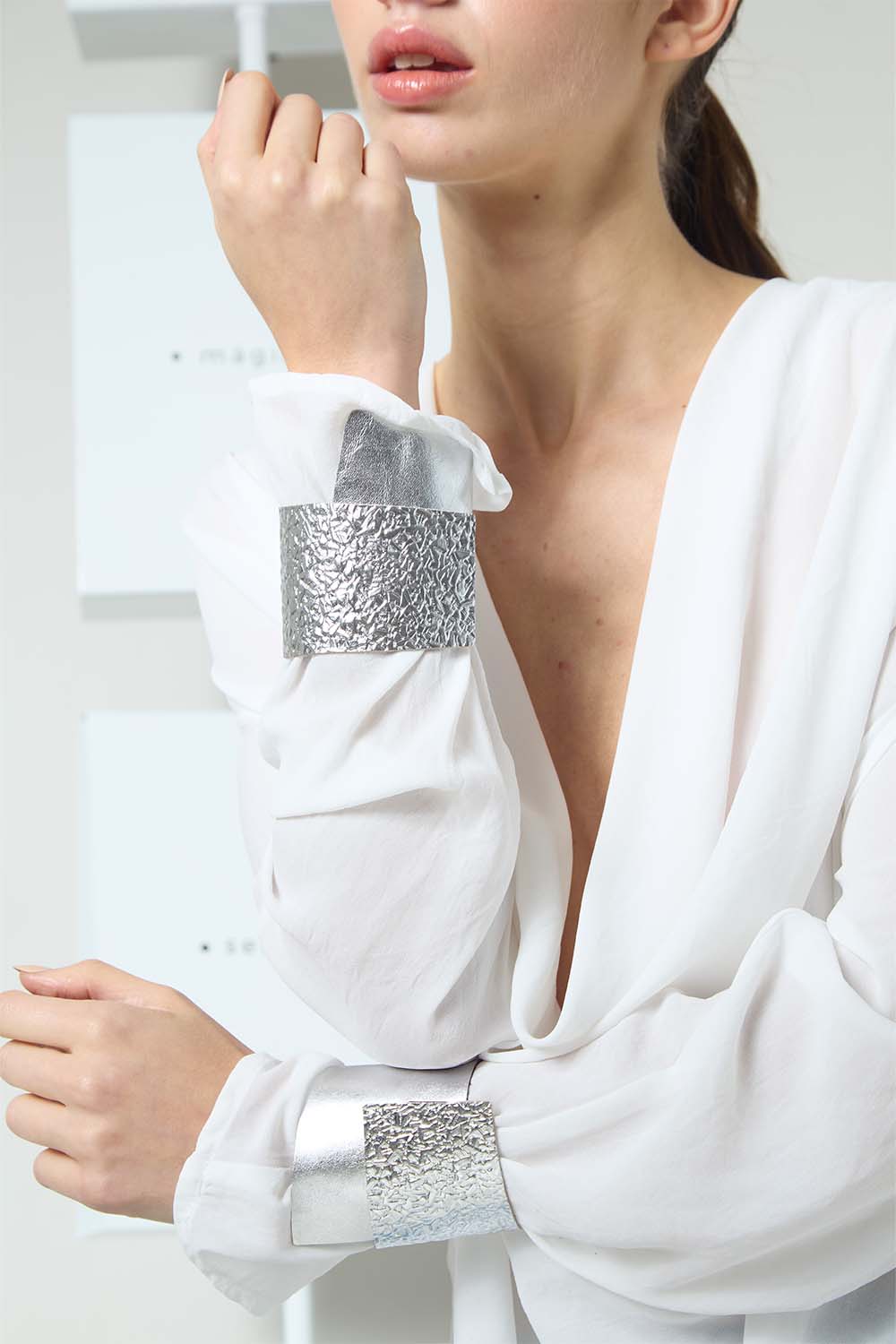 Brazalete Bauhaus Cuero - Plata