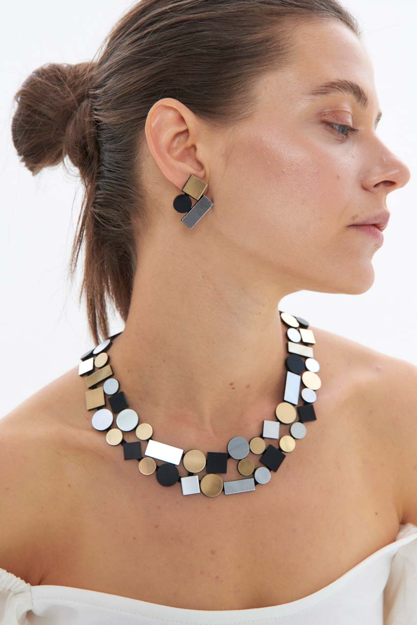Bauhaus Round Necklace - Double Layer - Silver/Black/Gold