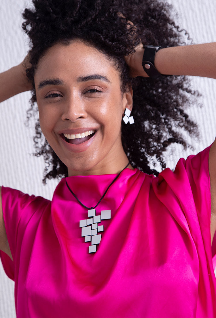 Bauhaus Pendant Necklace Squares - Silver