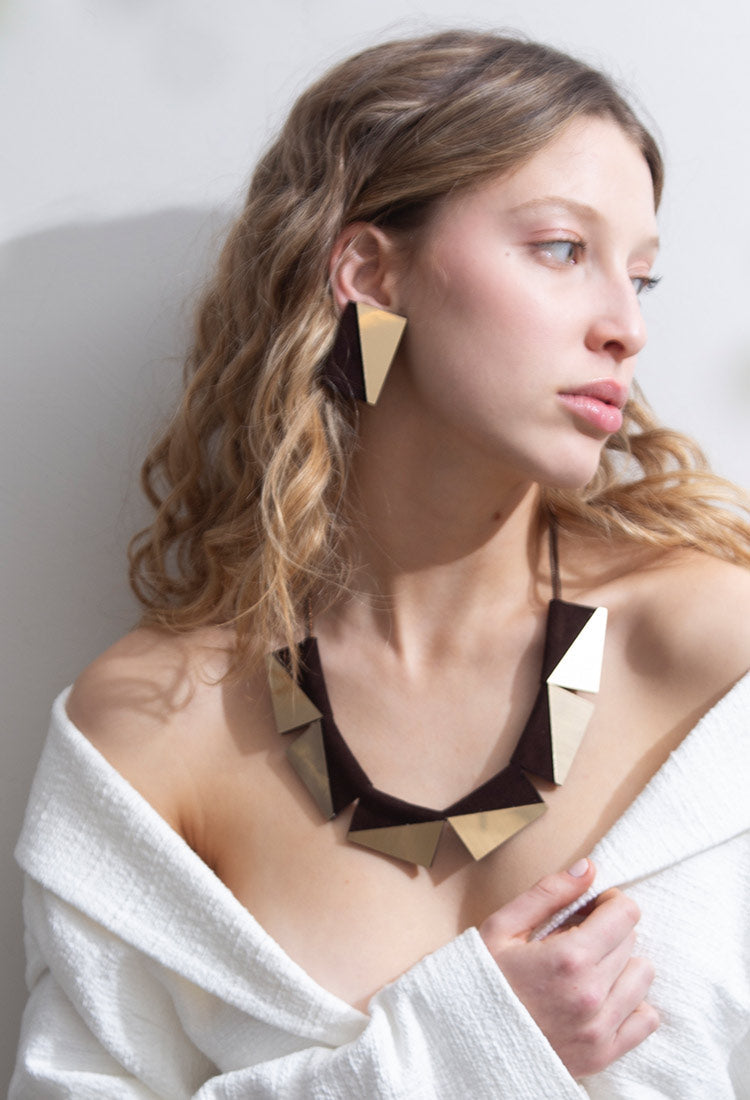 Carnival Rectangles Earrings - Gold/Brown