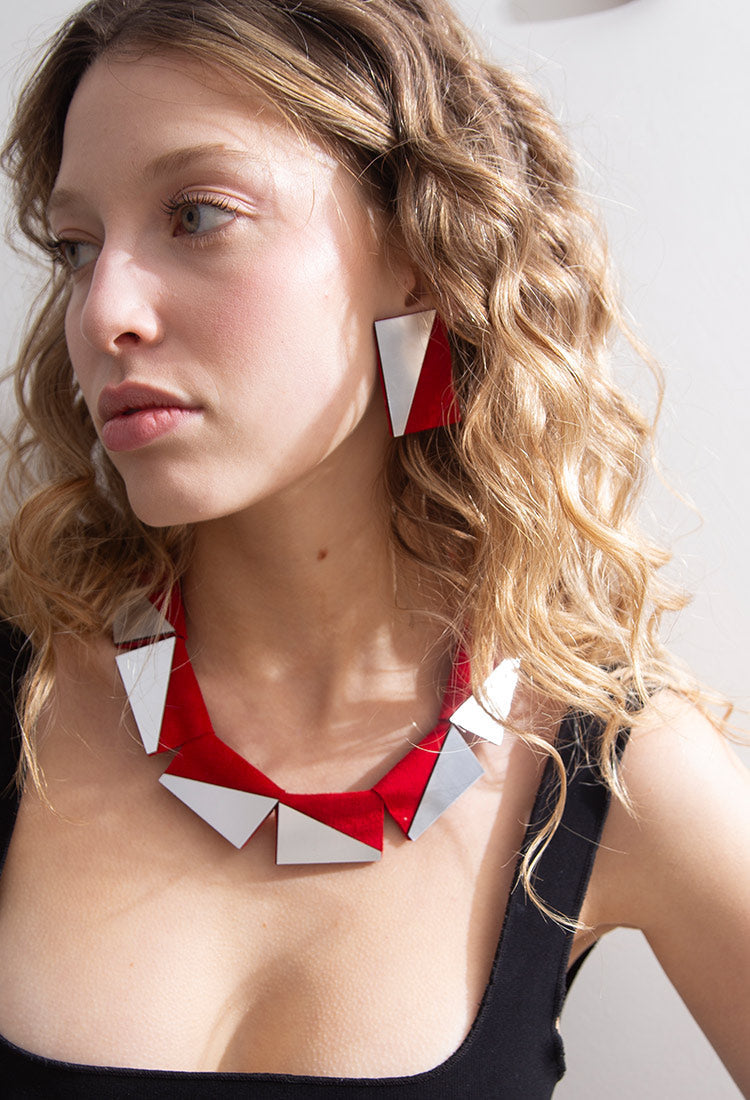 Carnival Rectangles Earrings - Silver/Red