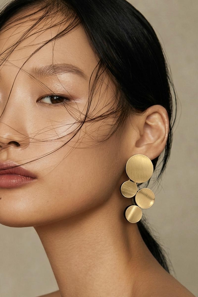 Delicate round gold clip-on earrings, handmade in our Buenos Aires atelier