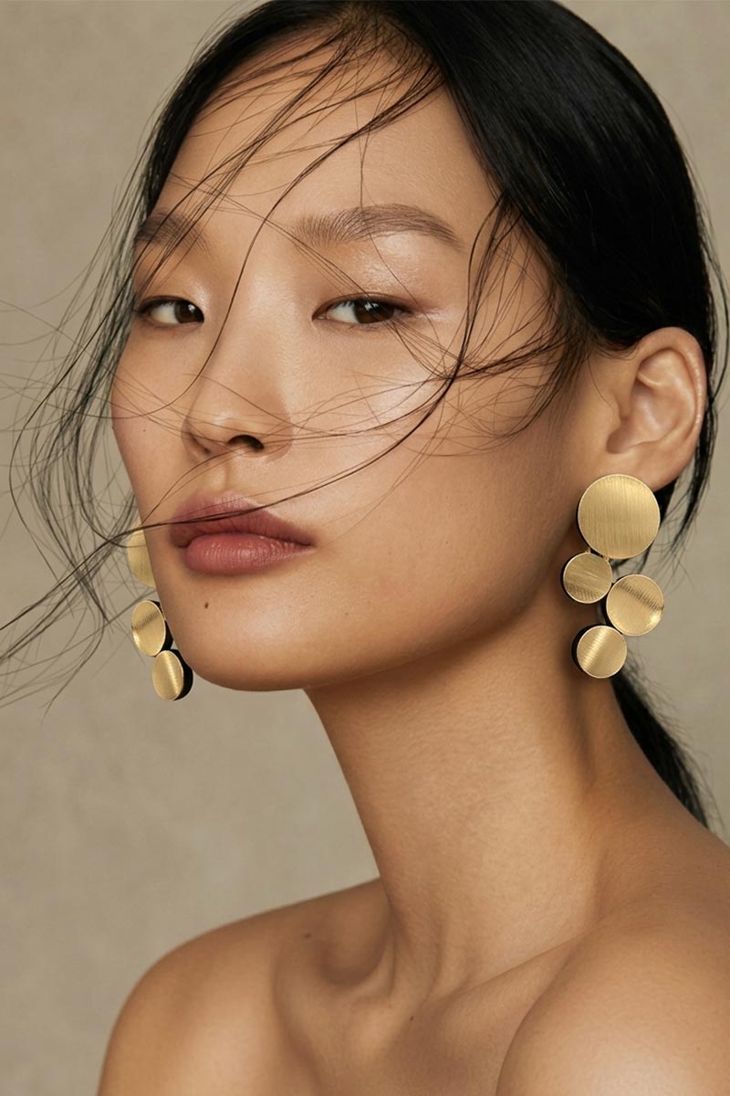 Abstraction small gold clip-on earrings, an everyday piece with no piercing needed