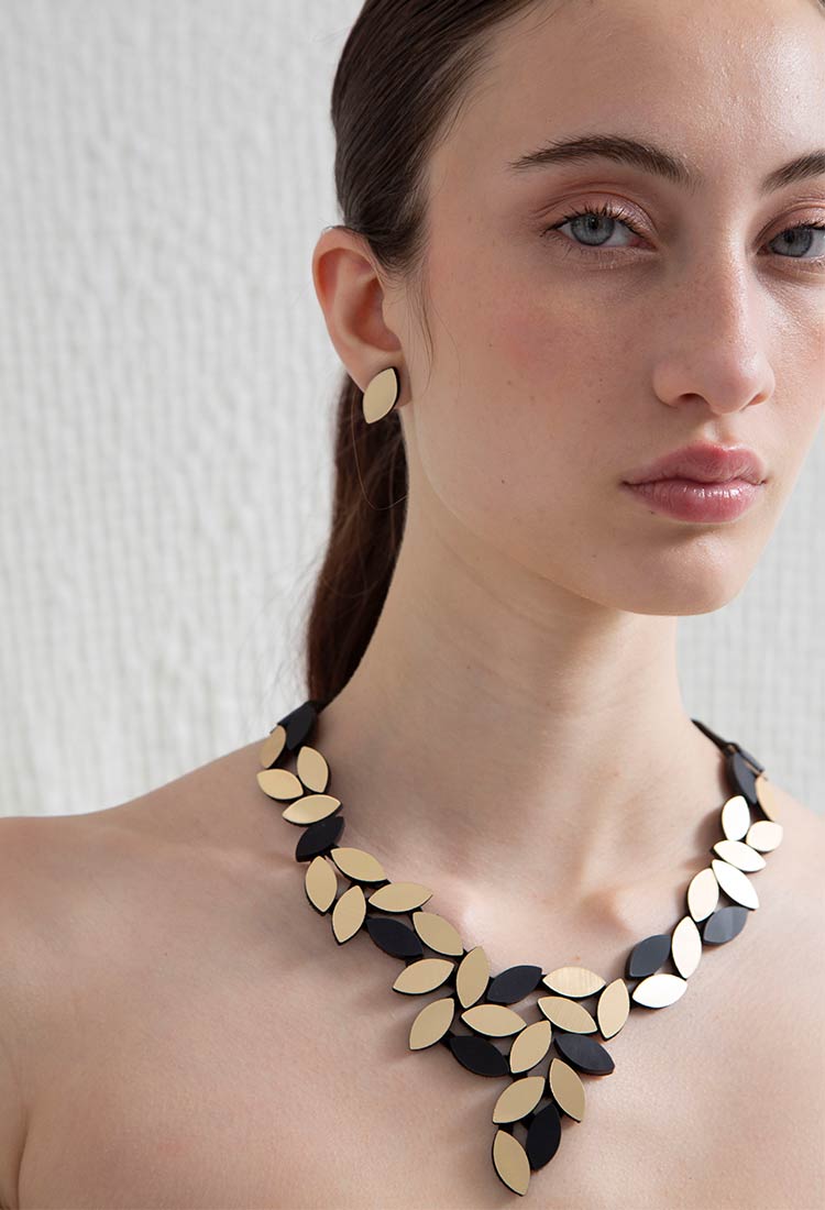 Collier Kate Leaves V - Noir et Or