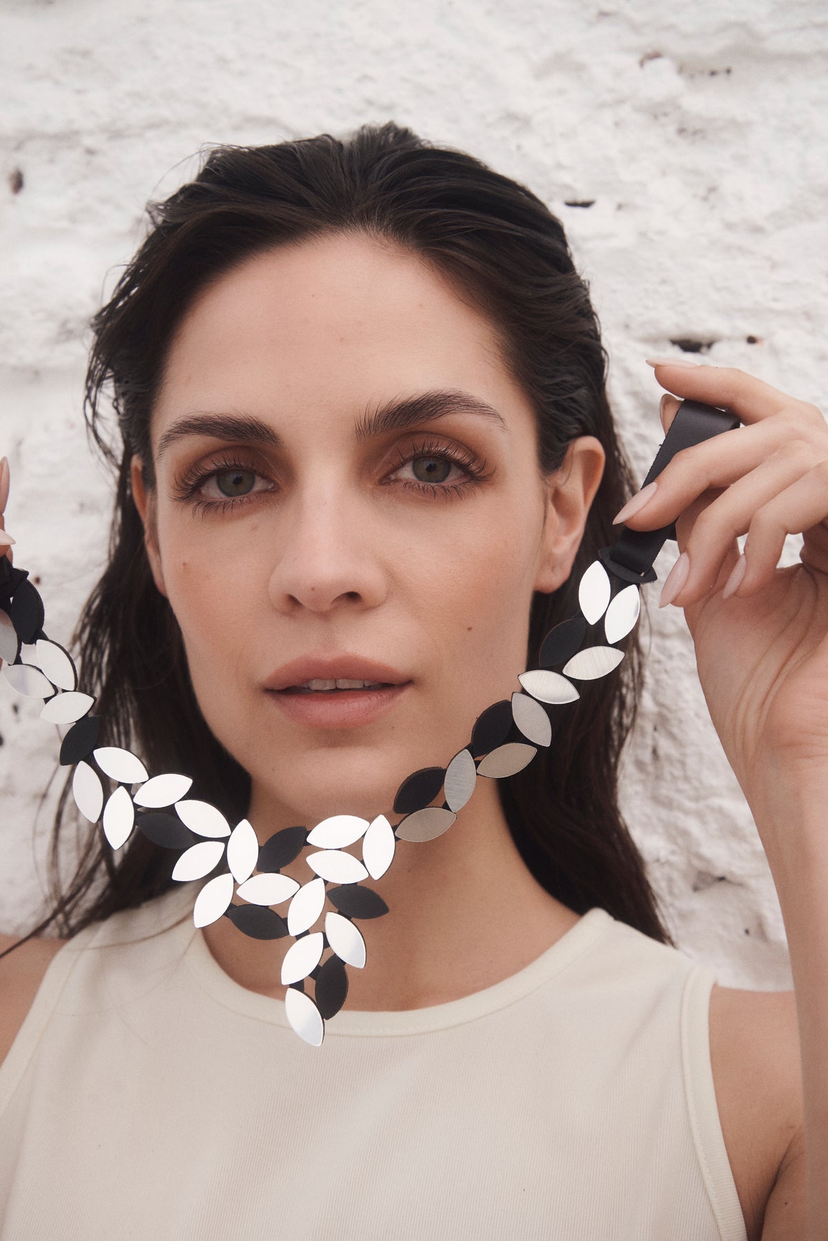 Collar Kate Leaves V - Plata /Negro