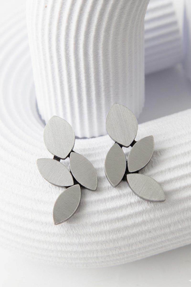 Kate Leaves medium clip-on earrings in mirrored silver acrylic, nature-inspired jewelry by Iskin Sisters