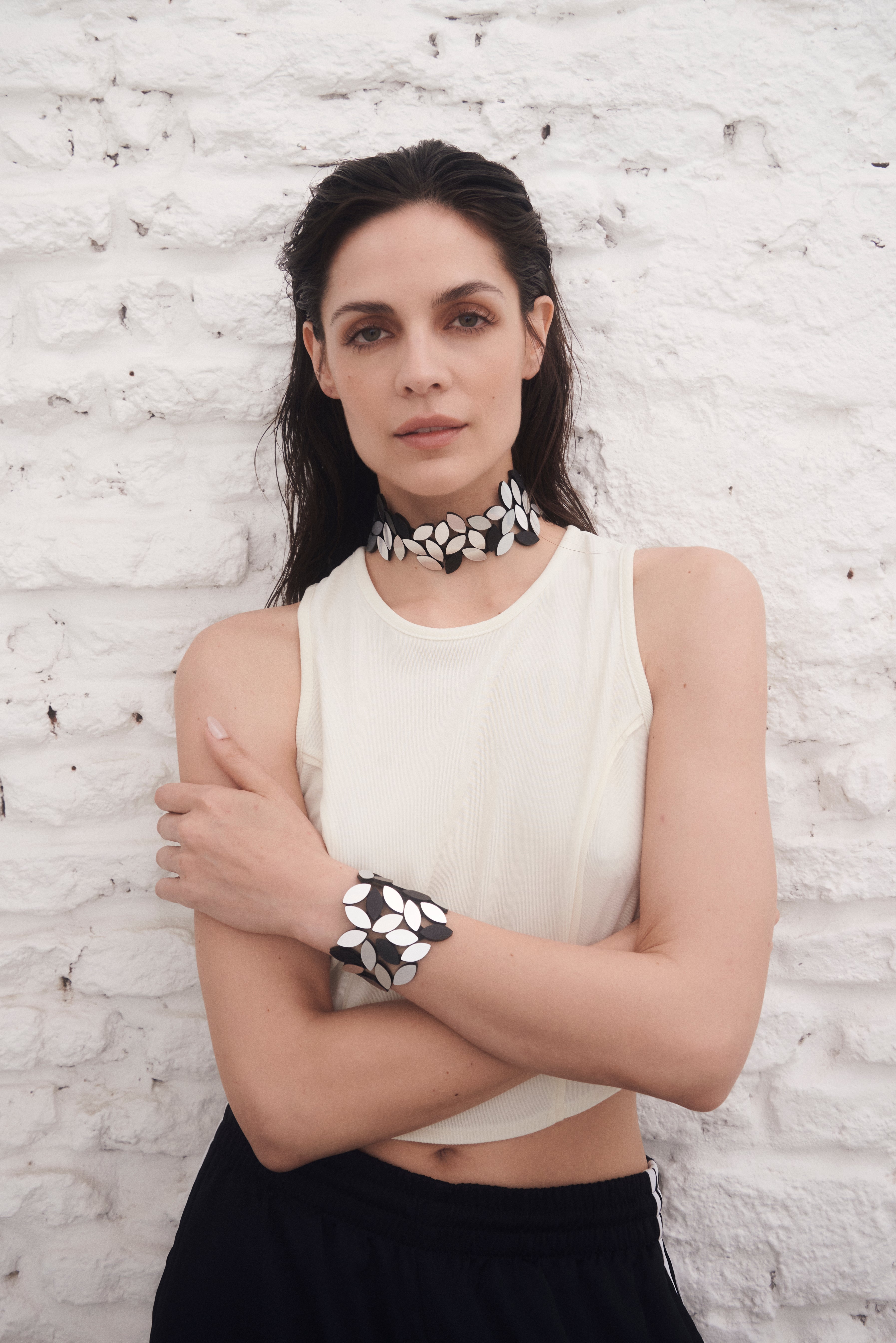 Brazalete Kate Leaves - Plata/Negro