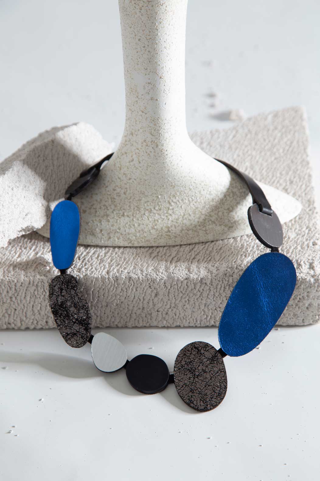Organic Reflections Round Necklace - Silver/Black/Pewter/Blue