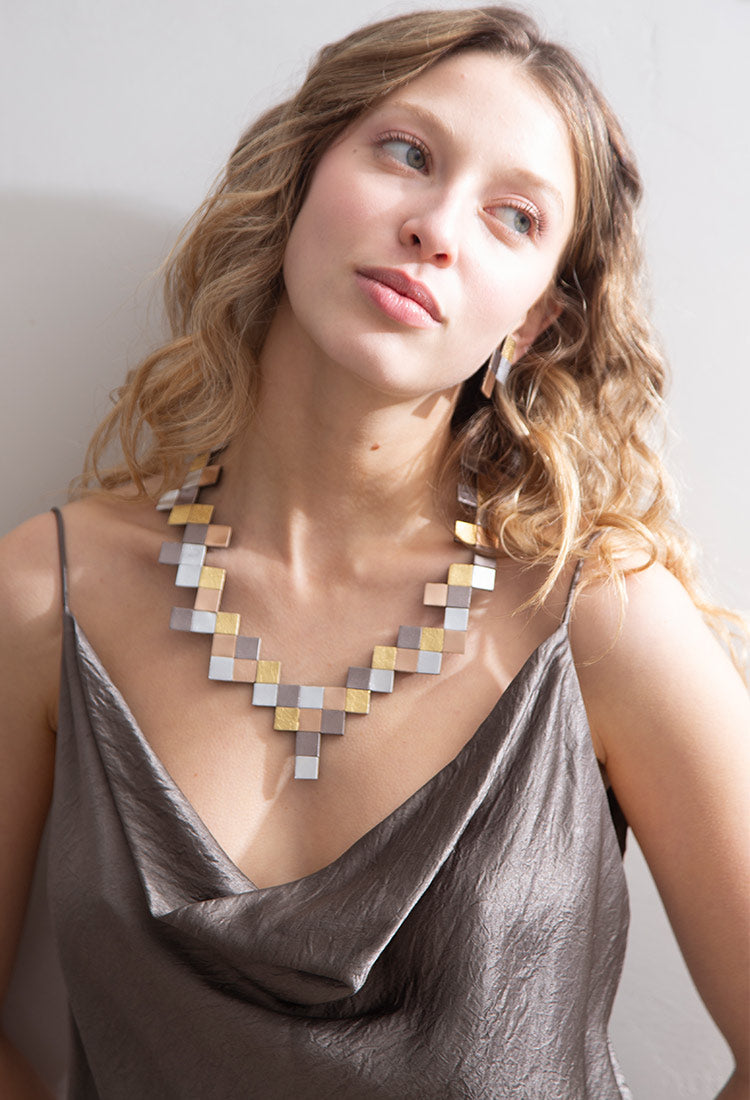 Pixel V Necklace - Metallics