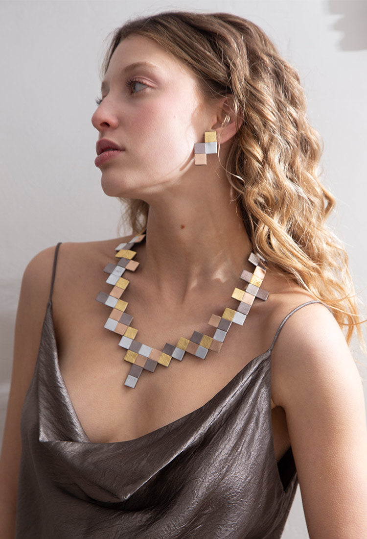 Pixel Tetris Earrings - Metallics