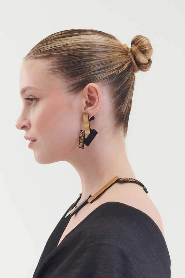 Ray Small Earrings - Black+Gold