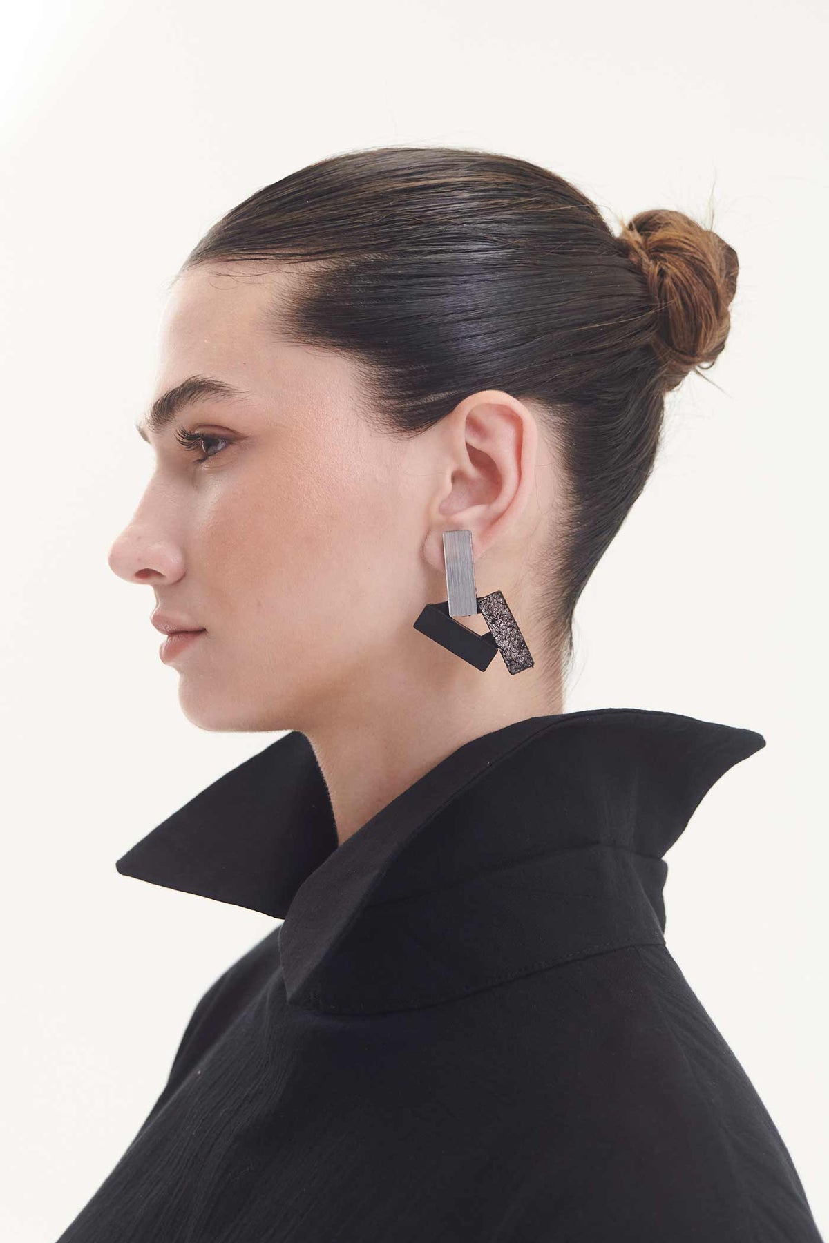 Boucles d'oreilles Ray Small - Argent+Noir+Étain
