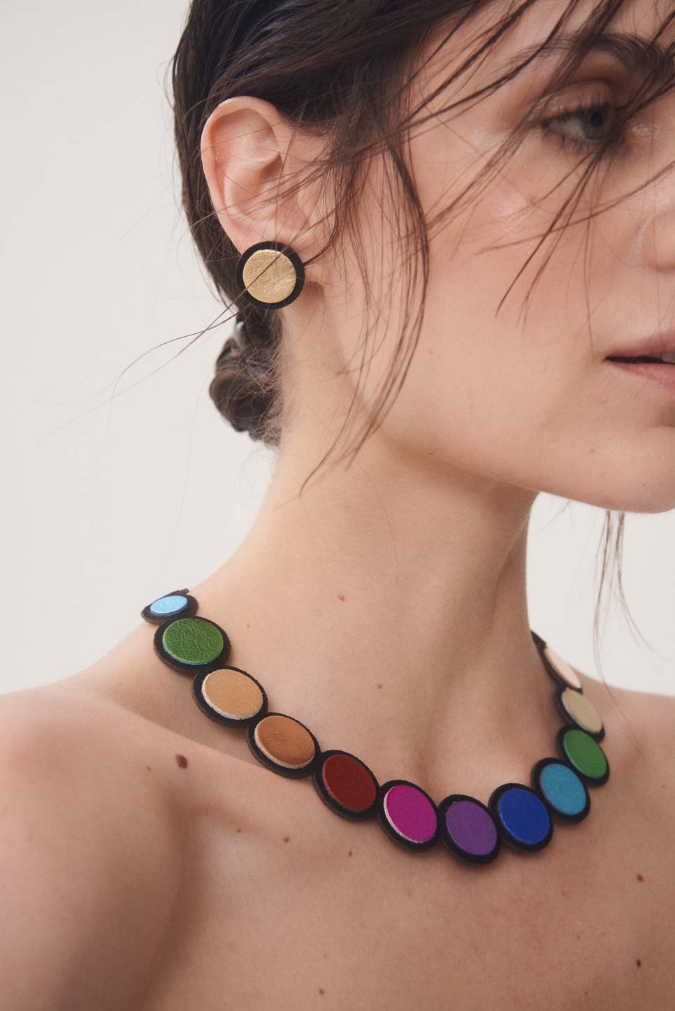 Handmade multicolor leather necklace with magnetic clasp, Rainbow collection by Iskin Sisters