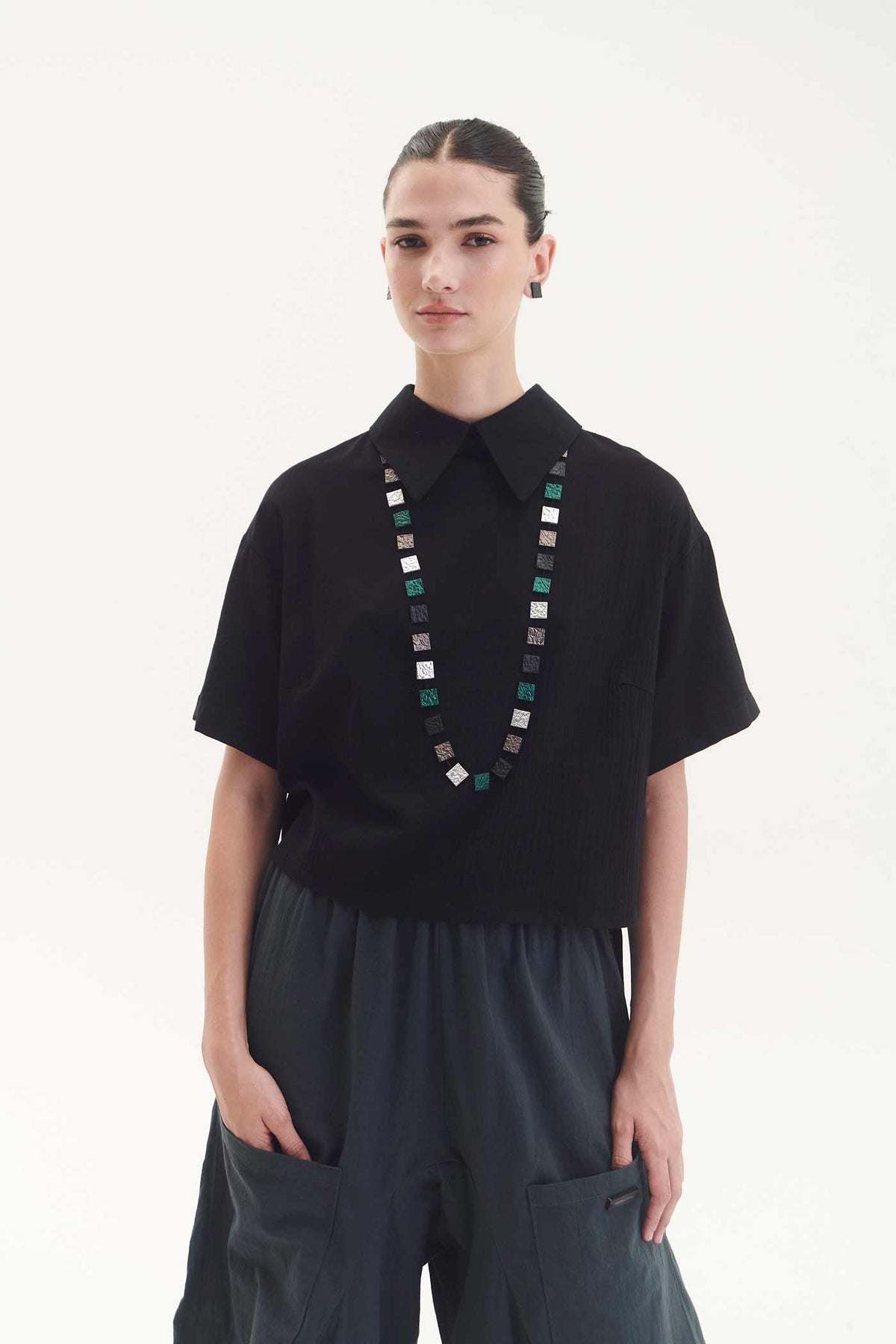 Collar Rainbow Largo - Plata/Negro/Peltre/Verde