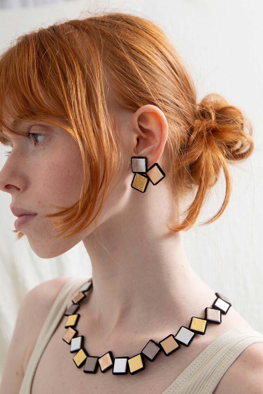 Rainbow Earrings 3 Squares - Metallics