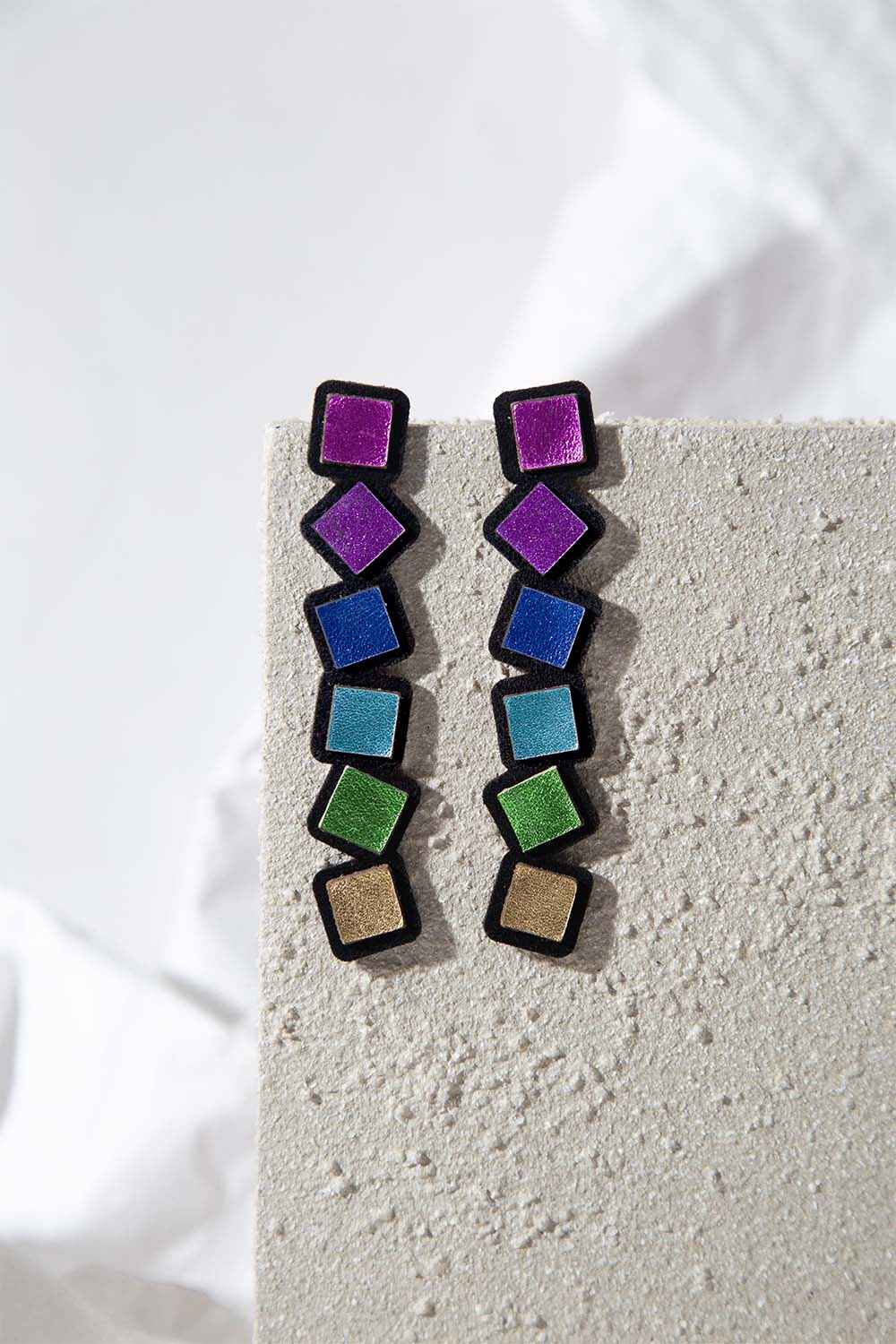 Rainbow Earrings Squares Long - Rainbow