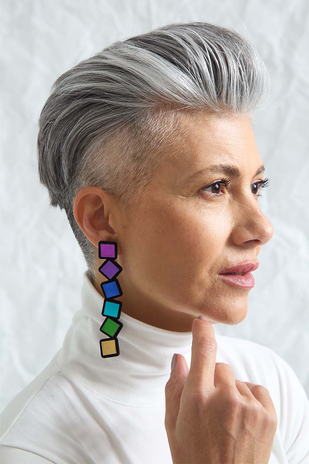 Rainbow Earrings Squares Long - Rainbow