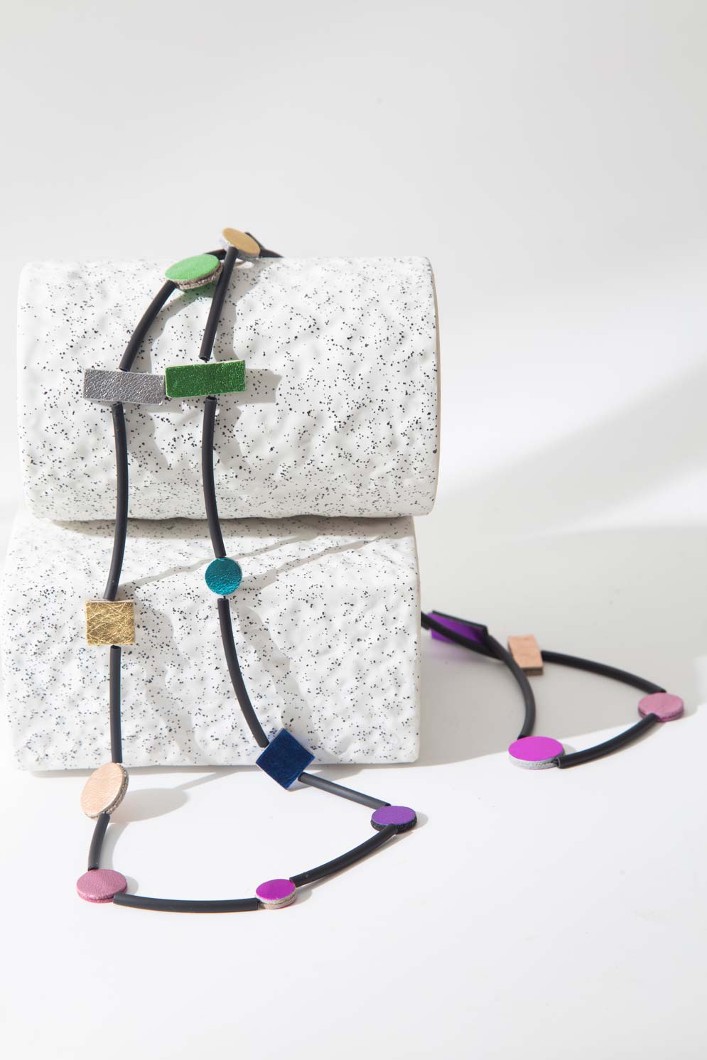 Rainbow Necklace Long Tubes- Black/Rainbow