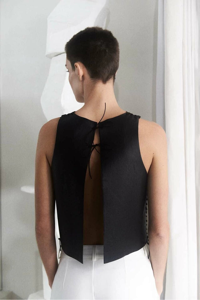 Gilet en cuir Emma - Argent - Fabriqué sur commande