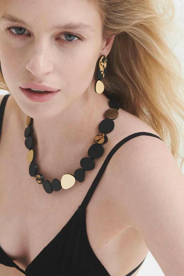 Pendientes Organic Reflections 2 Piedras - Plata/Negro