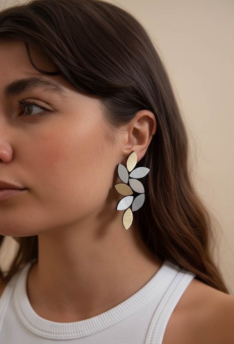 Boucles d'oreilles Kate Leaves Large - Argent et Or
