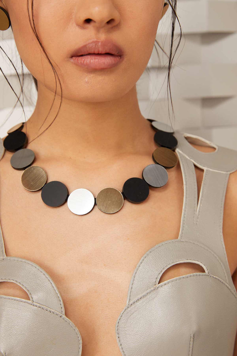 Colors Circle Necklace - Silver+Black+Gold