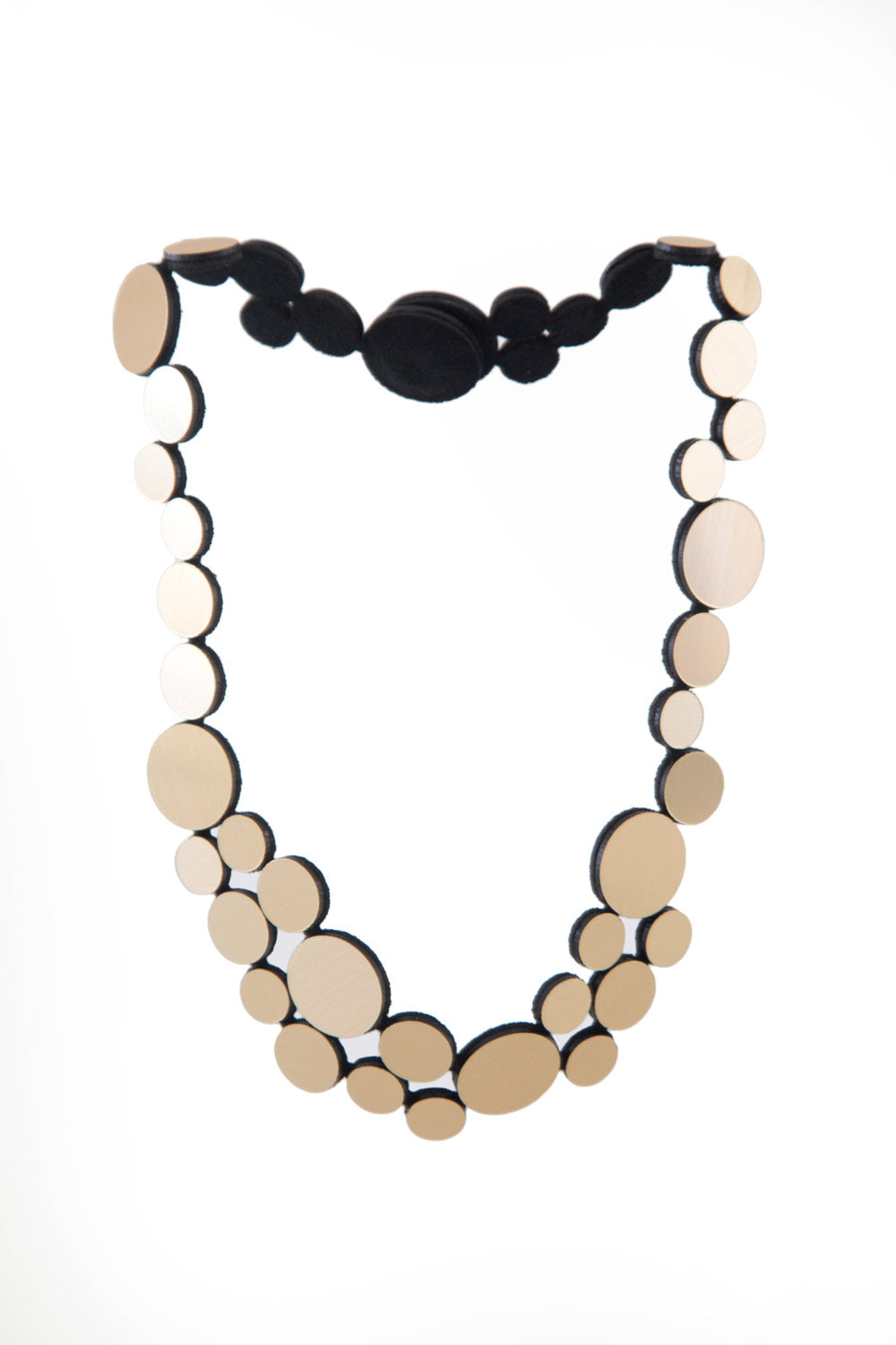 Abstraction collection gold bib necklace, handmade contemporary jewelry from Buenos Aires, Argentina