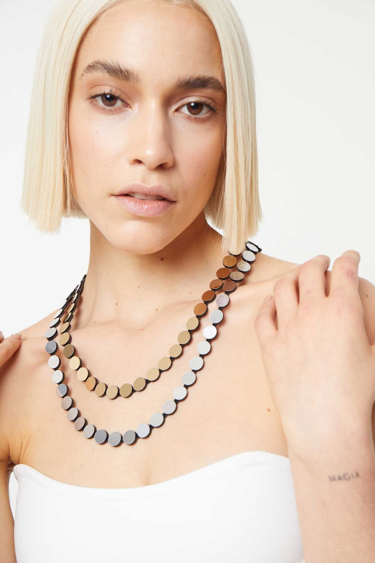 Abstraction Necklace Double Layer - Silver/Gold