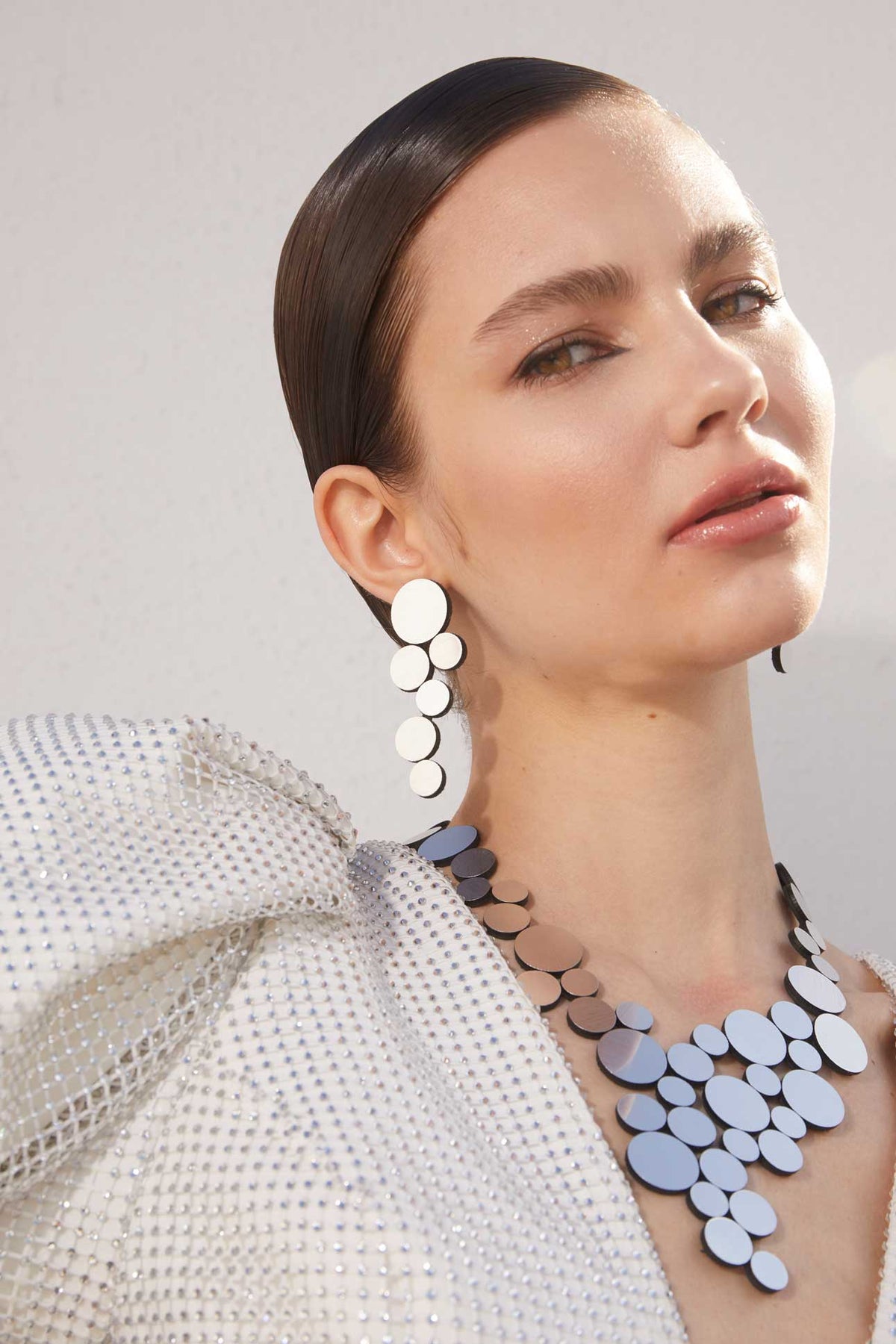 Silver Abstraction clip-on earrings, lightweight statement design with no piercing needed