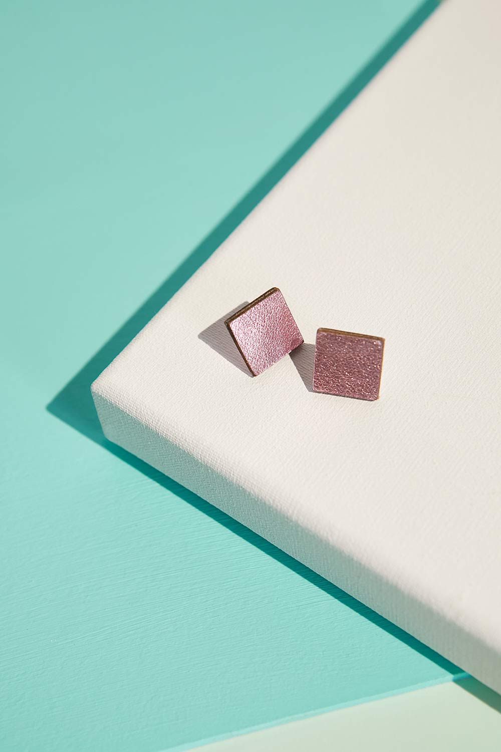 Iskin Sisters Rainbow collection square earrings in multicolor leather, contemporary design