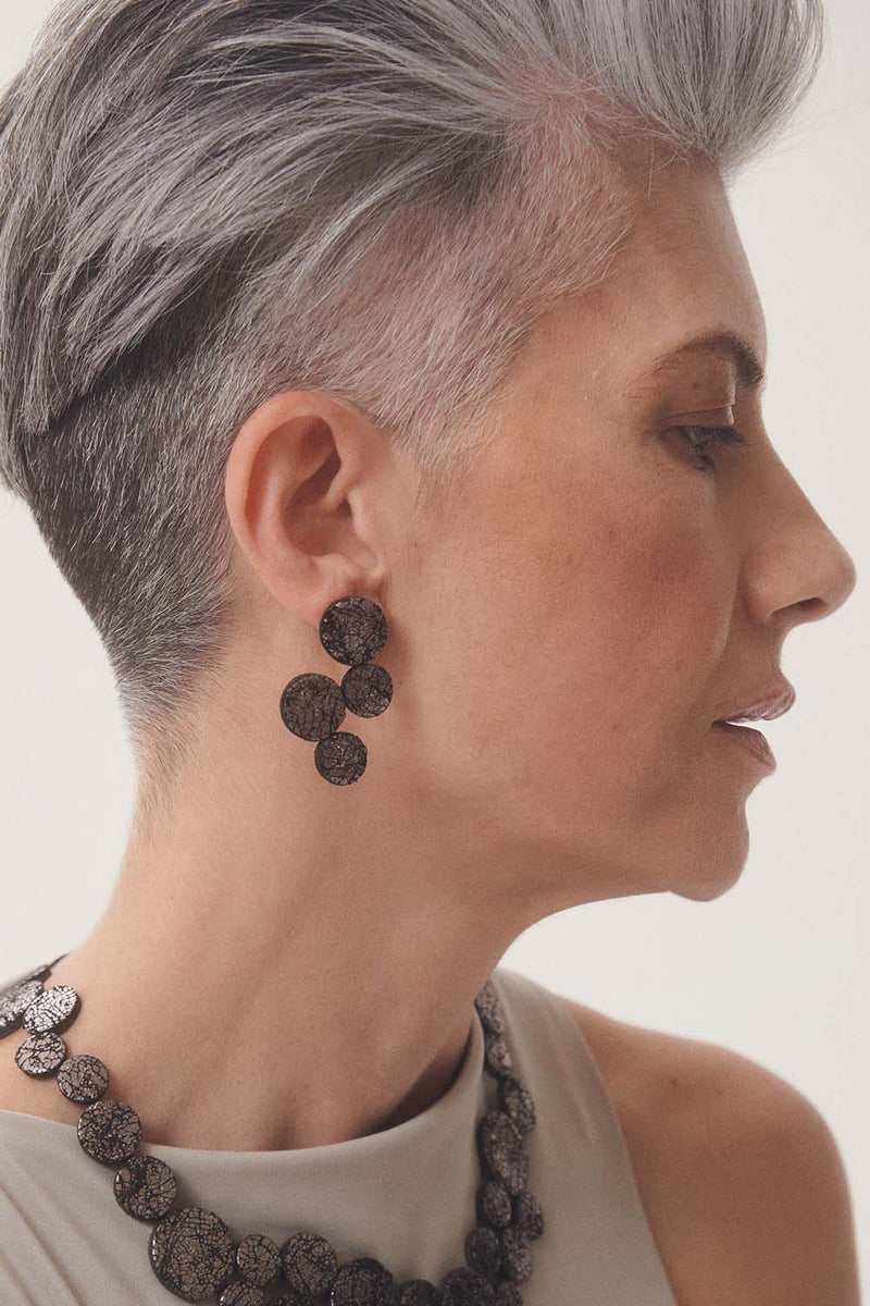 Abstraction Earrings - Small - Crackled Pewter Leather *