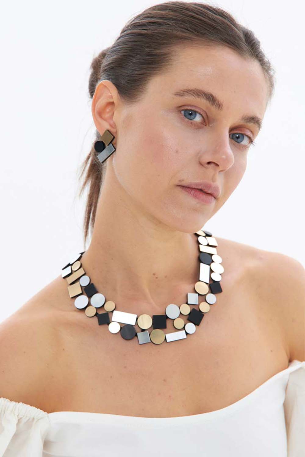 Bauhaus Round Necklace - Double Layer - Silver/Black/Gold