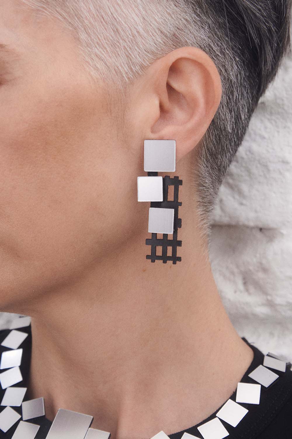 Bauhaus Earrings Squares - Silver