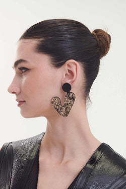 Audrey Earrings V Asymmetric - Black+Gold