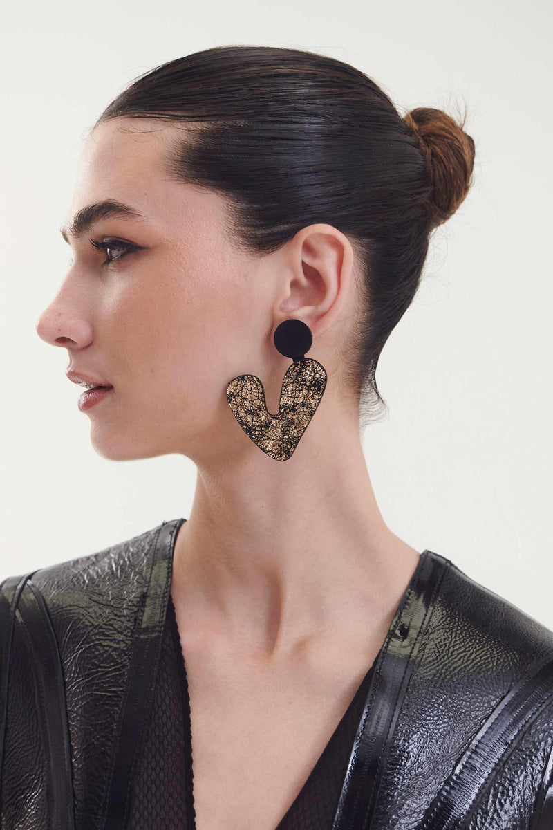 Audrey Ohrringe V Asymmetrisch - Schwarz+Gold