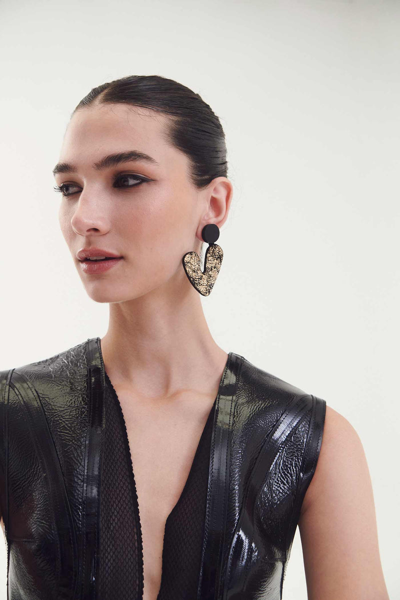 Audrey Earrings V Asymmetric - Black+Gold