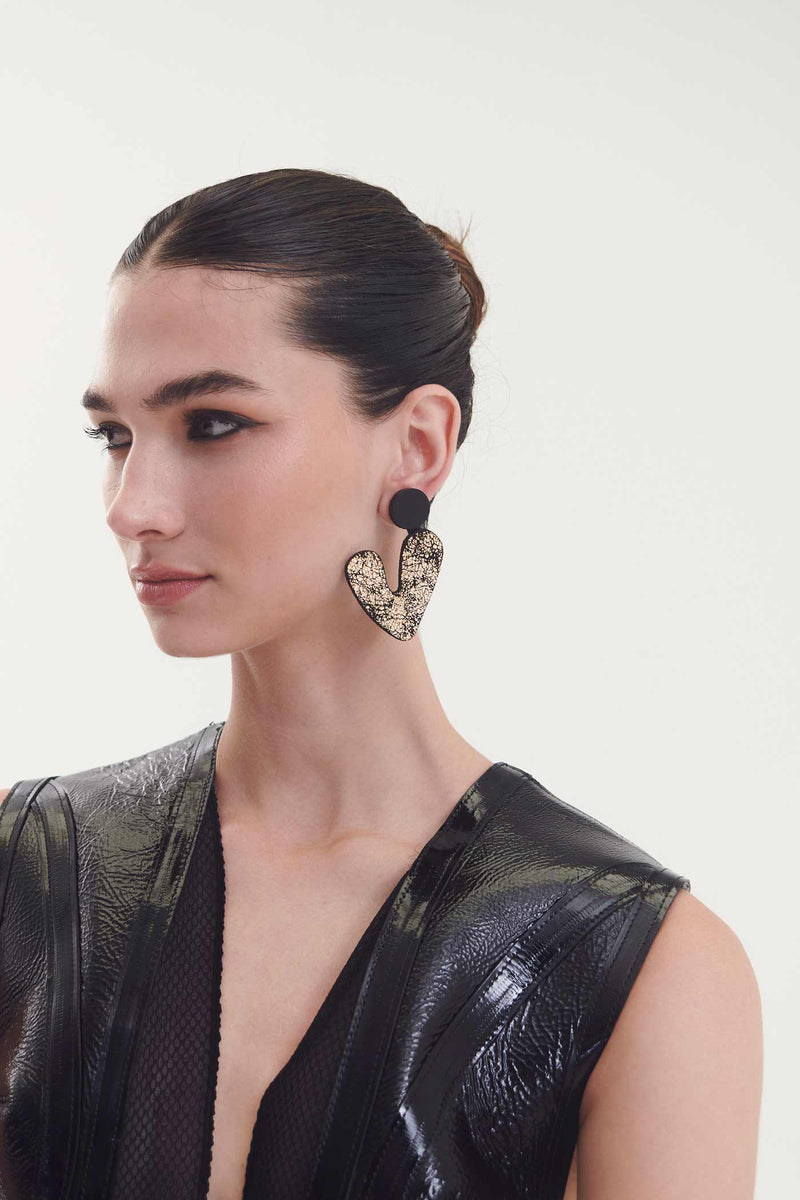 Audrey Earrings V Asymmetric - Black+Gold