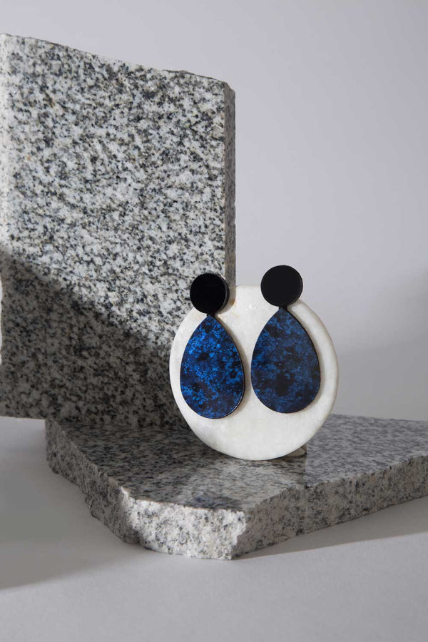 Audrey Ohrringe Circle Drop XL - Schwarz+Blau