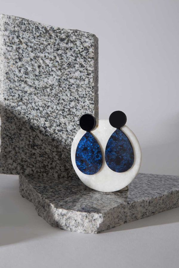 Audrey Earrings Circle Drop XL - Black+Blue