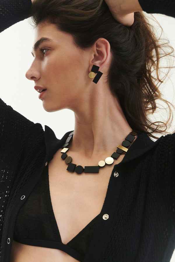 Boucles d'Oreilles Bauhaus Petites - Noir+Or