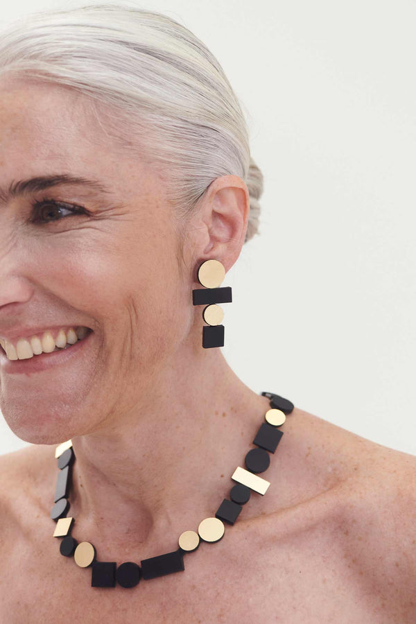 Boucles d'Oreilles Bauhaus Larges - Noir+Or