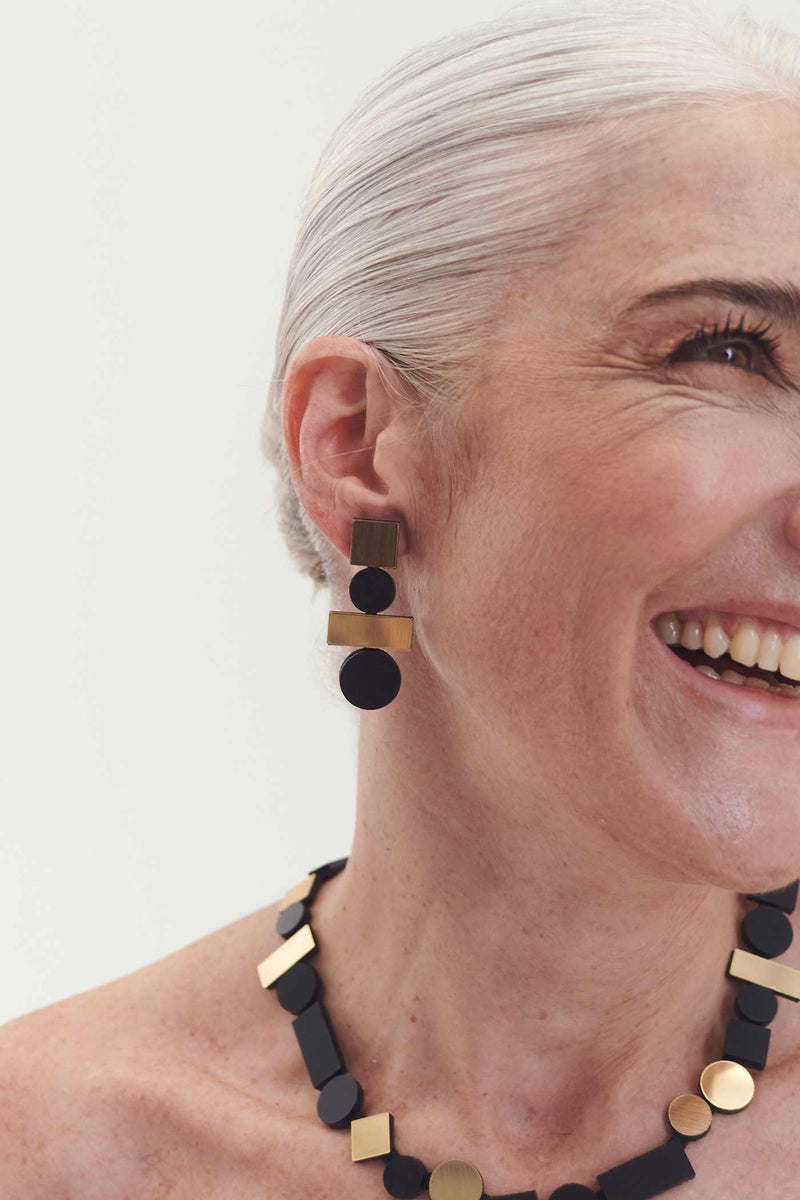 Boucles d'Oreilles Bauhaus Larges - Noir+Or
